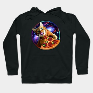 Funny Orange Cat eating Pizza in Space Hoodie